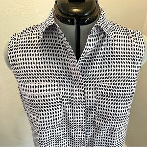 Talbots Black and Lavender Button down Sleeveless Blouse